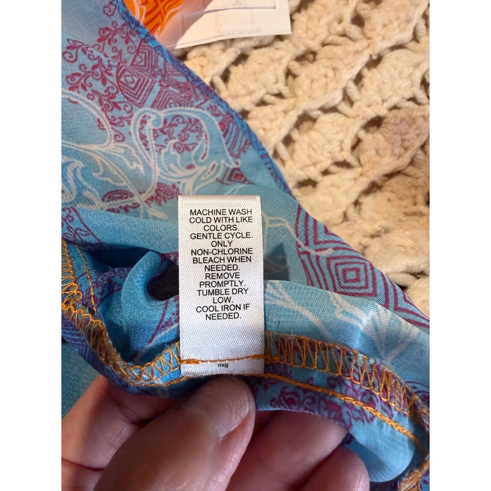 Est. 1946 Tunic Dress Women XL Orange Blue Good Paisley Ombre Sheer High-Low - Picture 12 of 14